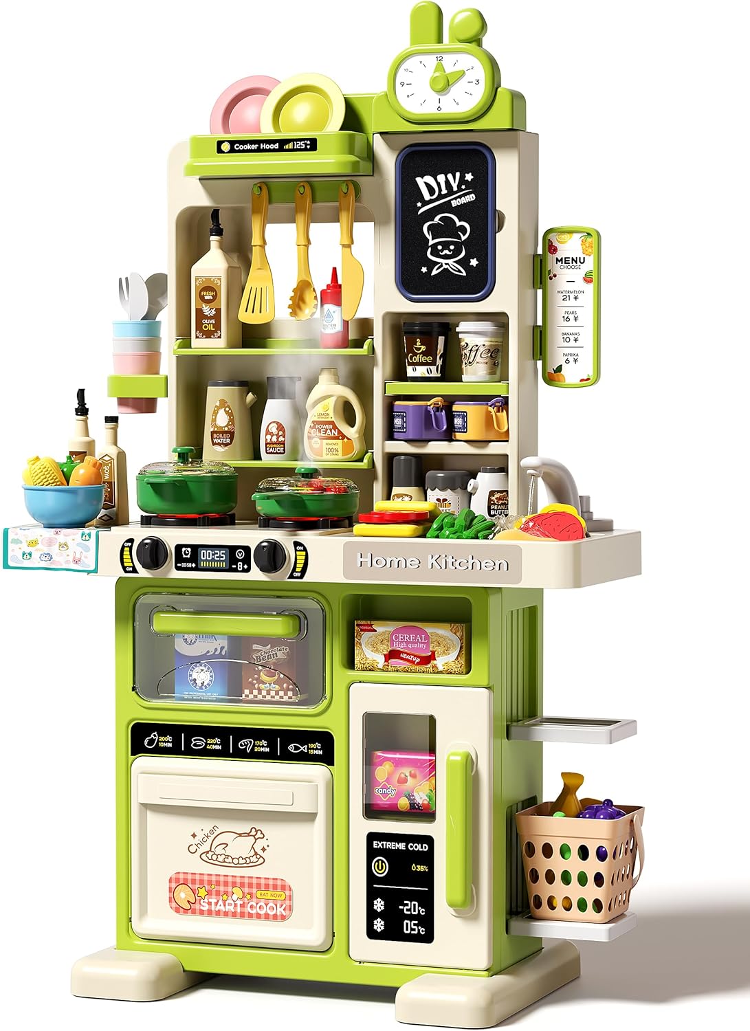 63Pcs Pretend Play Steam Kitchen Set With Light & Sound