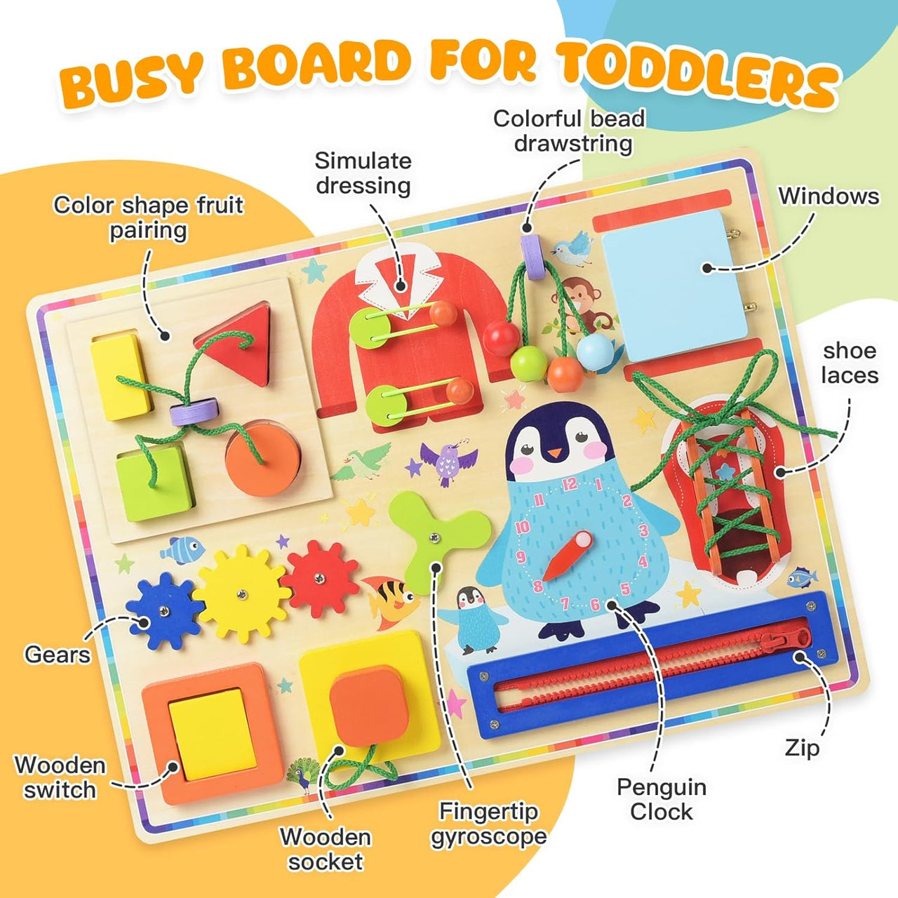 11in1 Wooden Multi-functional Busy Board