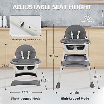 Kidilo 4in1 Convertible High Chair For Kids-Gray