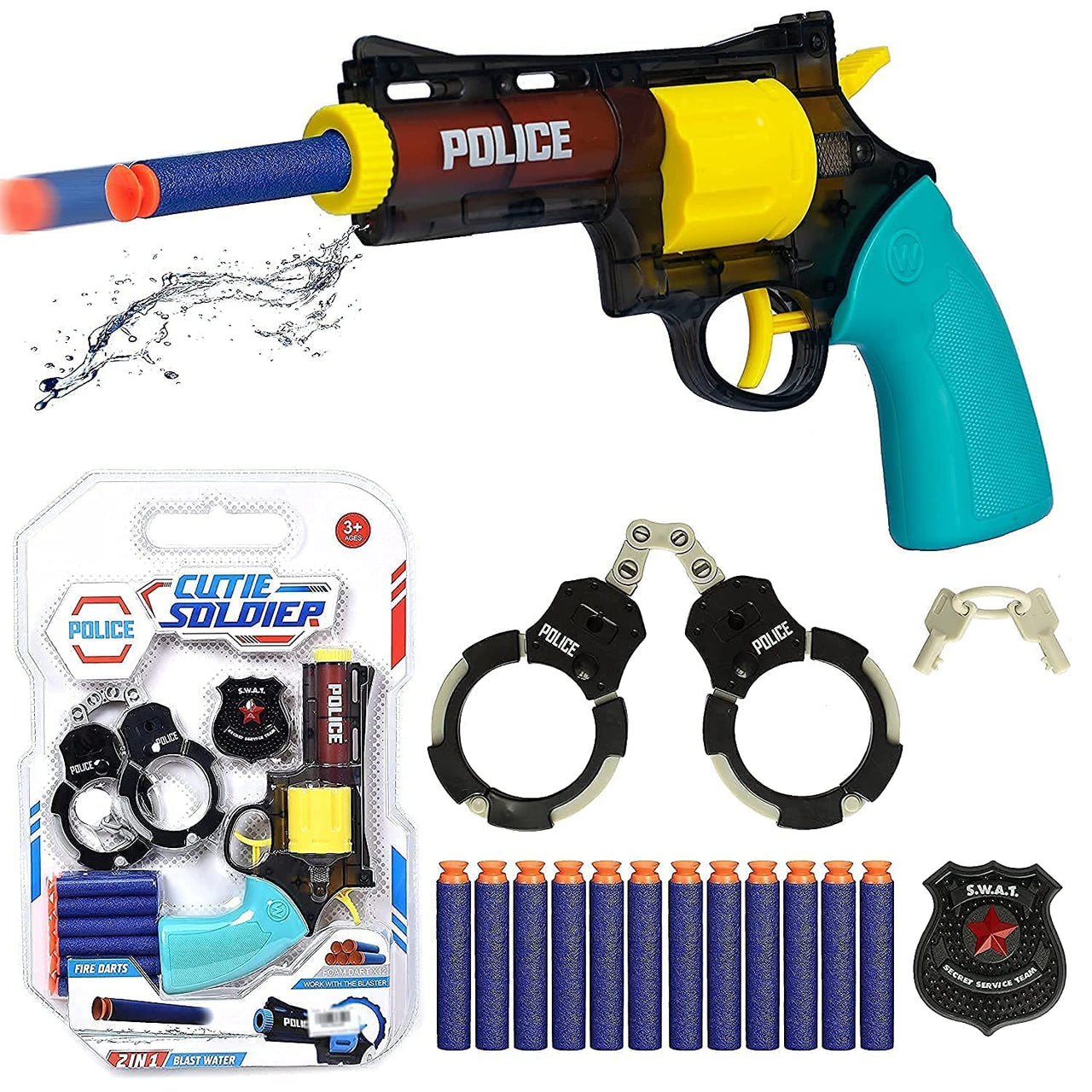 2in1 Manual Water & Soft Bullets Police Revolver Toy