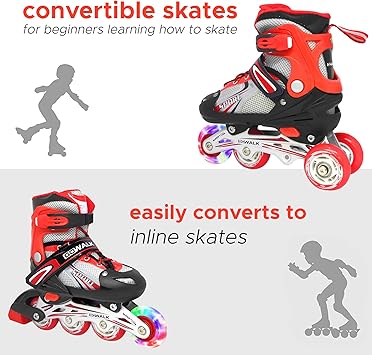 8* Inches Children's Four Wheel Roller Skating Shoes - Red