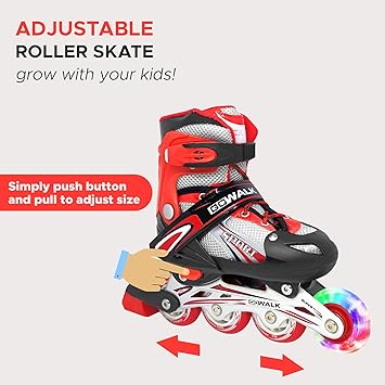 8* Inches Children's Four Wheel Roller Skating Shoes - Red