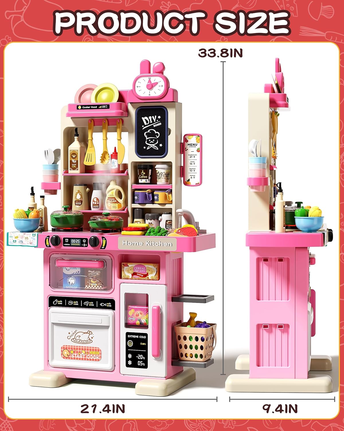 63Pcs Pretend Play Steam Kitchen Set With Light & Sound