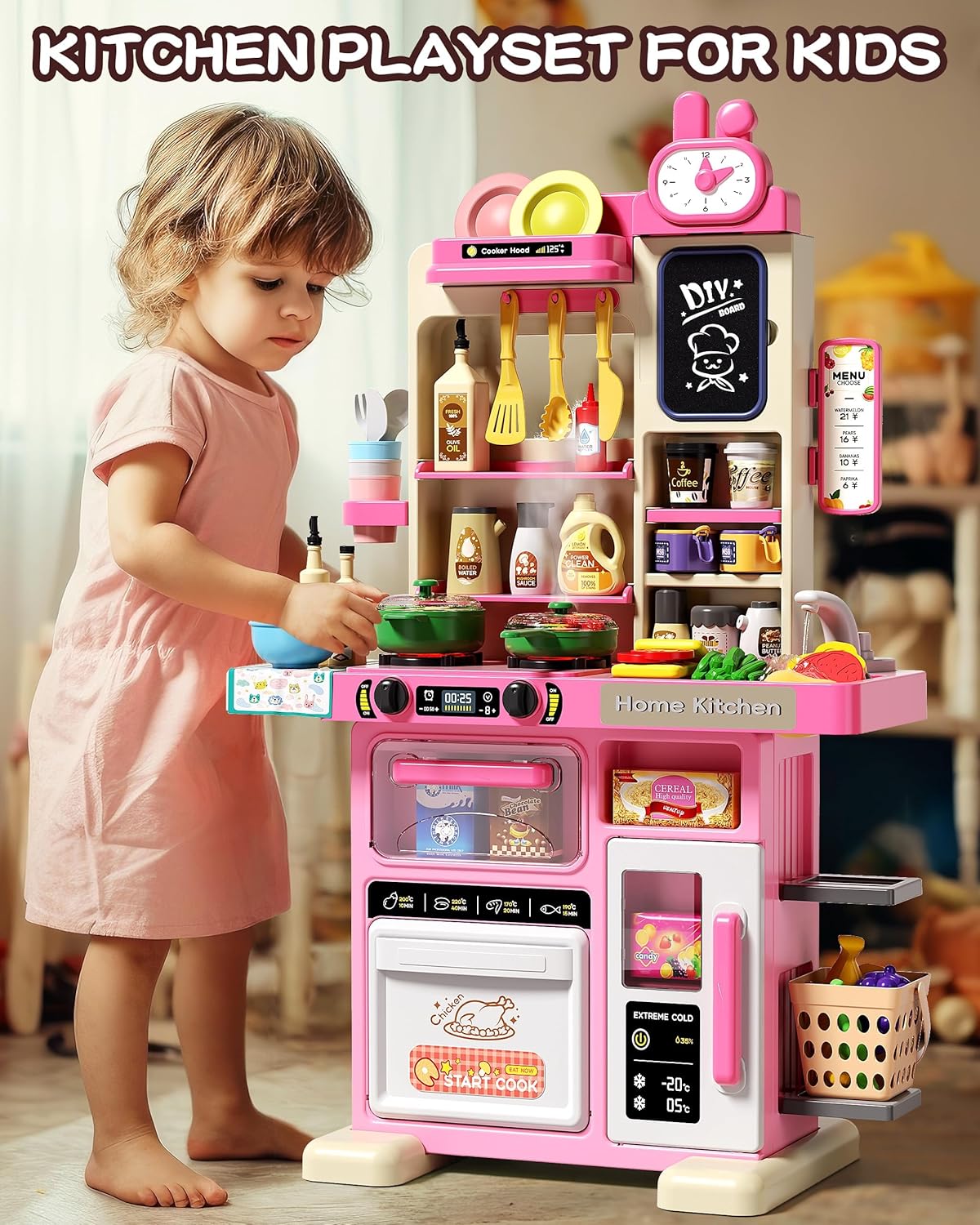 63Pcs Pretend Play Steam Kitchen Set With Light & Sound