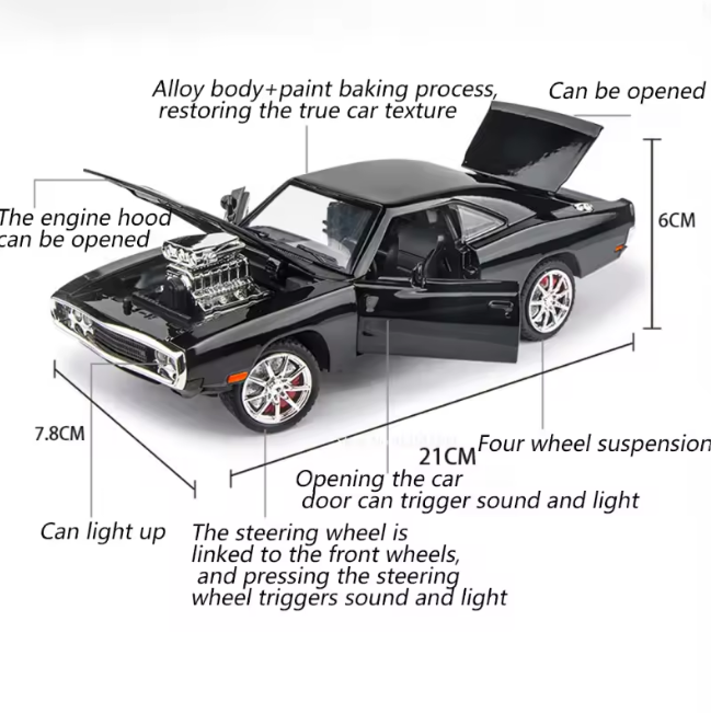 1:24 Diecast Dodge Charger 1970 Fast & Furious Model Car