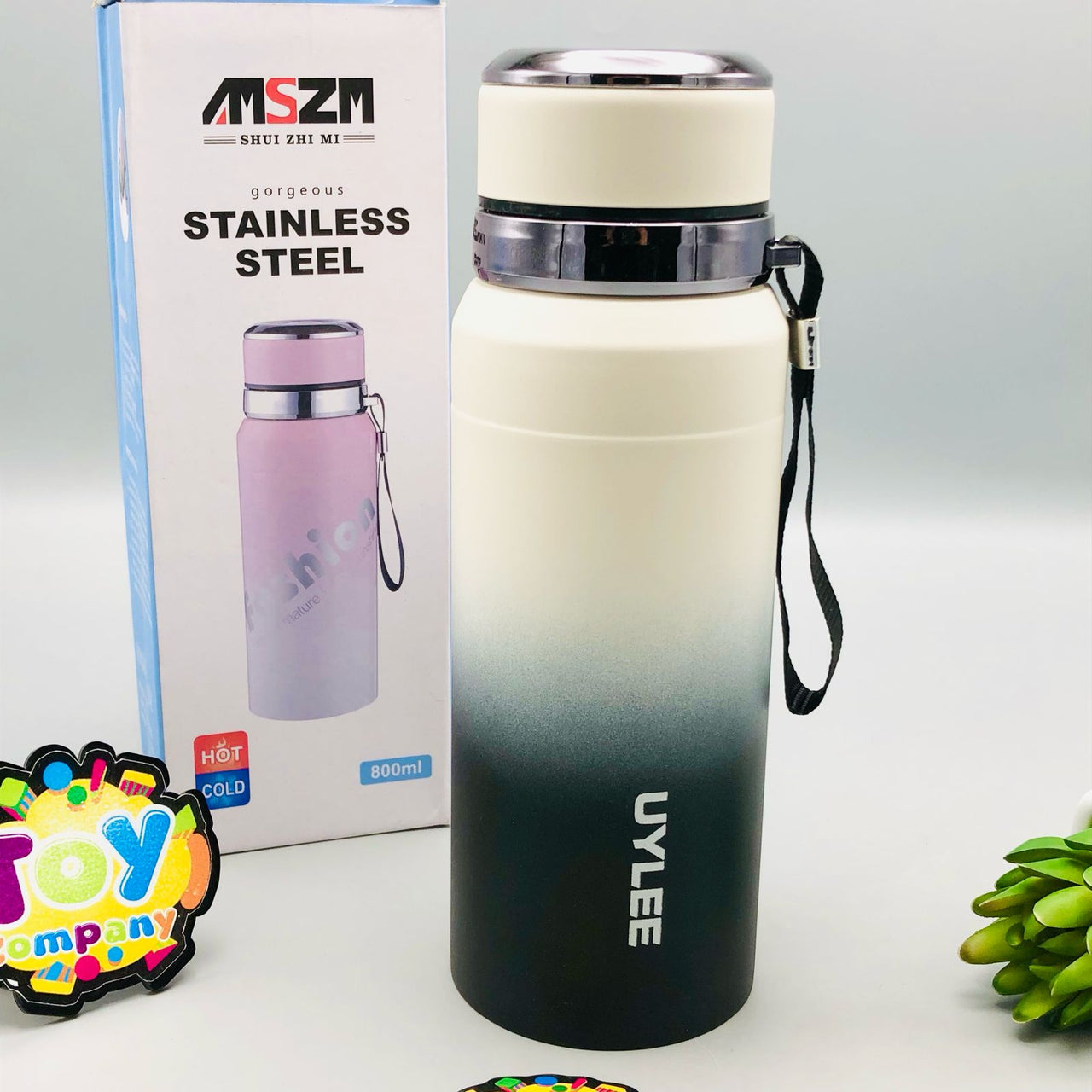 800ml Stainless Steel Unique Water Bottle - Black