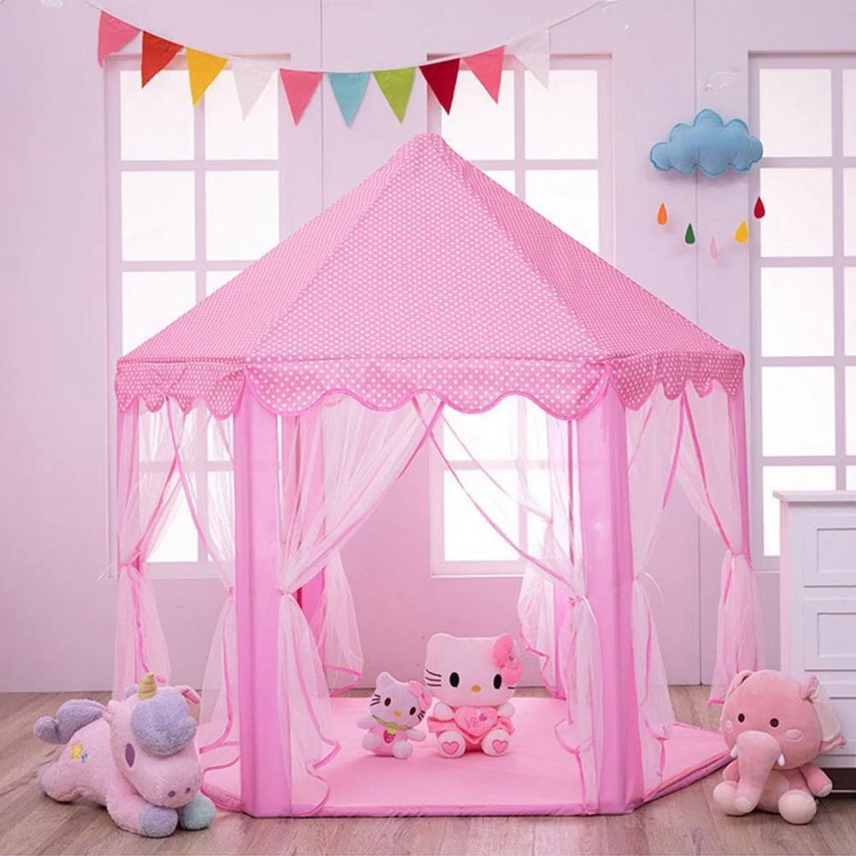 Princess Castle Play Tent House With Fairy Lights