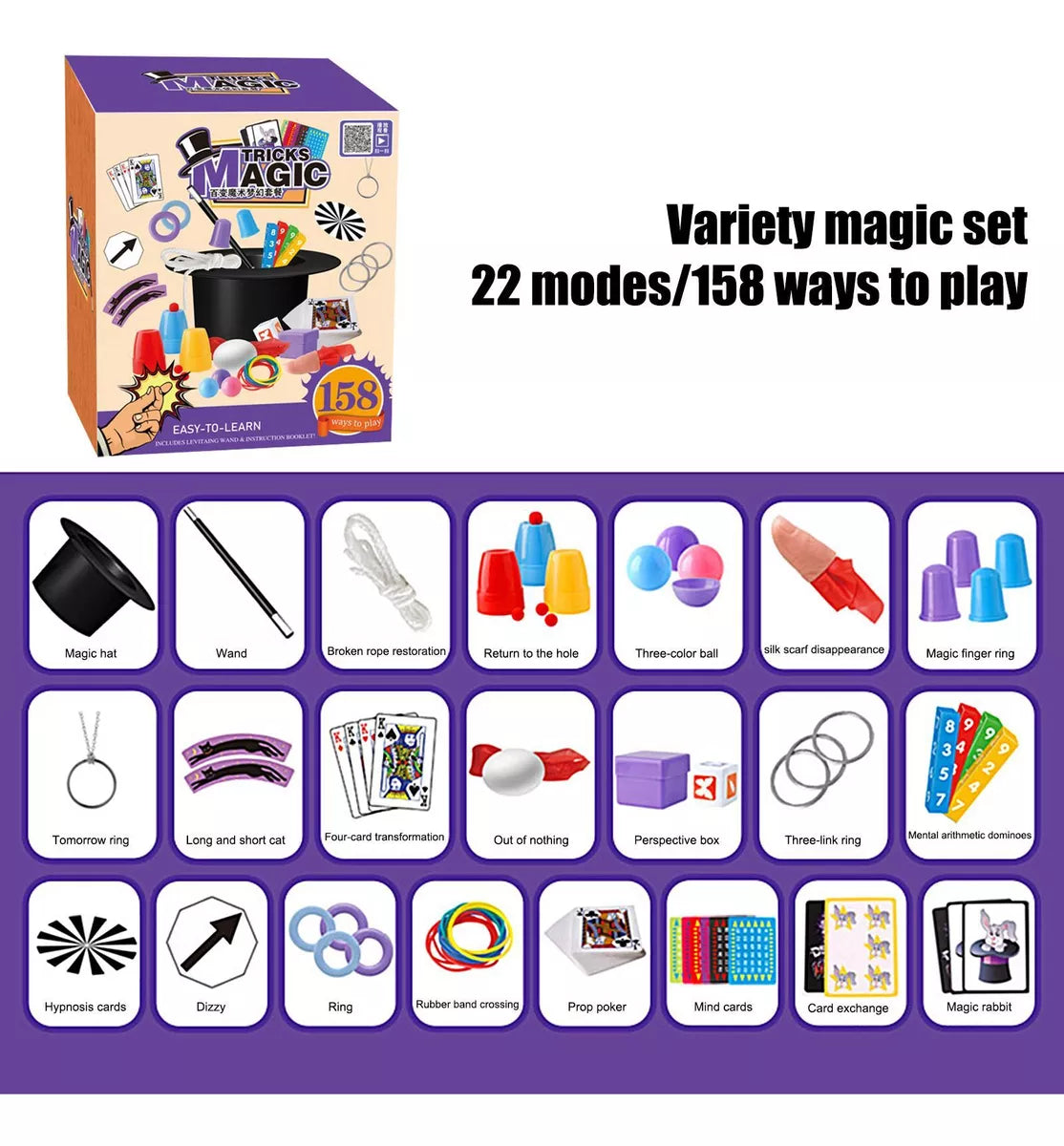 158 Ways Kids Pretend Play Magic Tricks Set With Hat