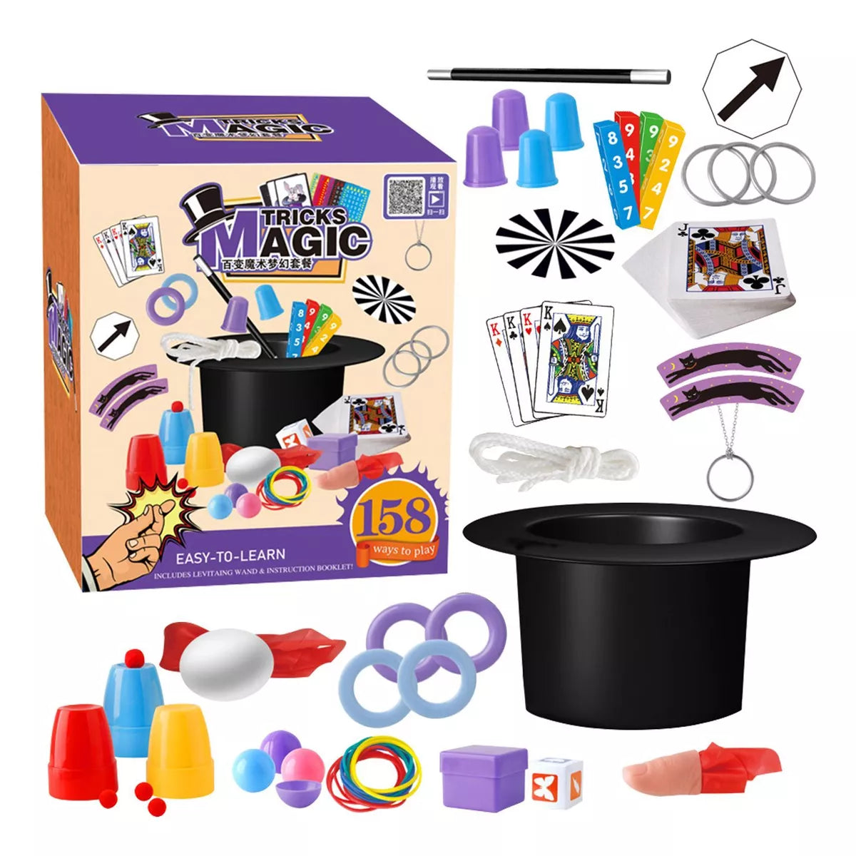 158 Ways Kids Pretend Play Magic Tricks Set With Hat