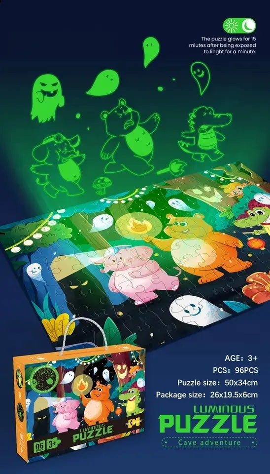 96Pcs Glow-In-The-Dark Cartoon Puzzles