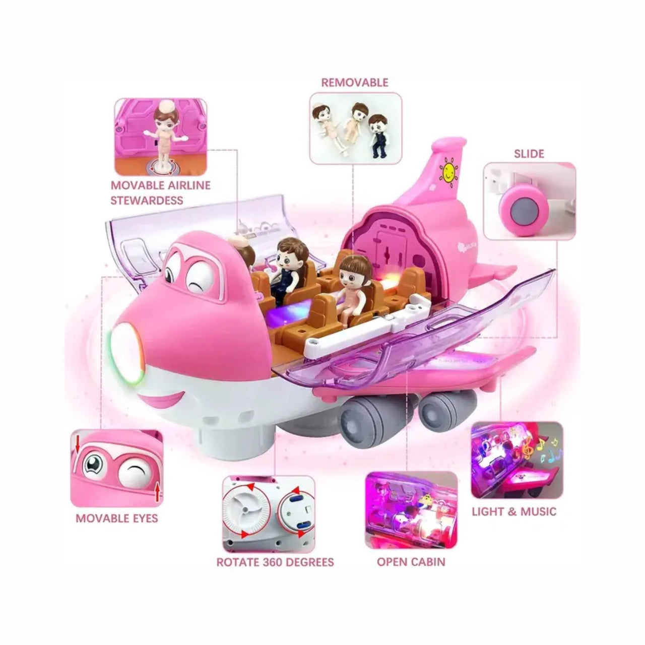 Battery Operated Airliner Toy With Light & Sound - Pink