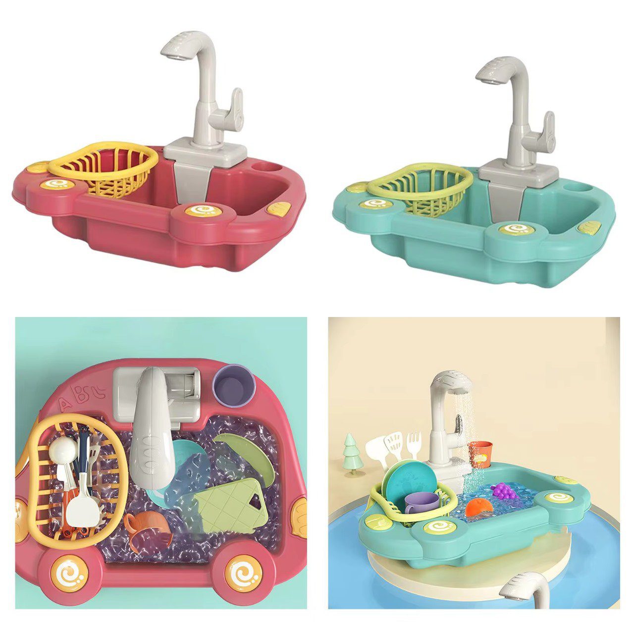 19Pcs Battery Operated Kitchen Wash Basin Play Set