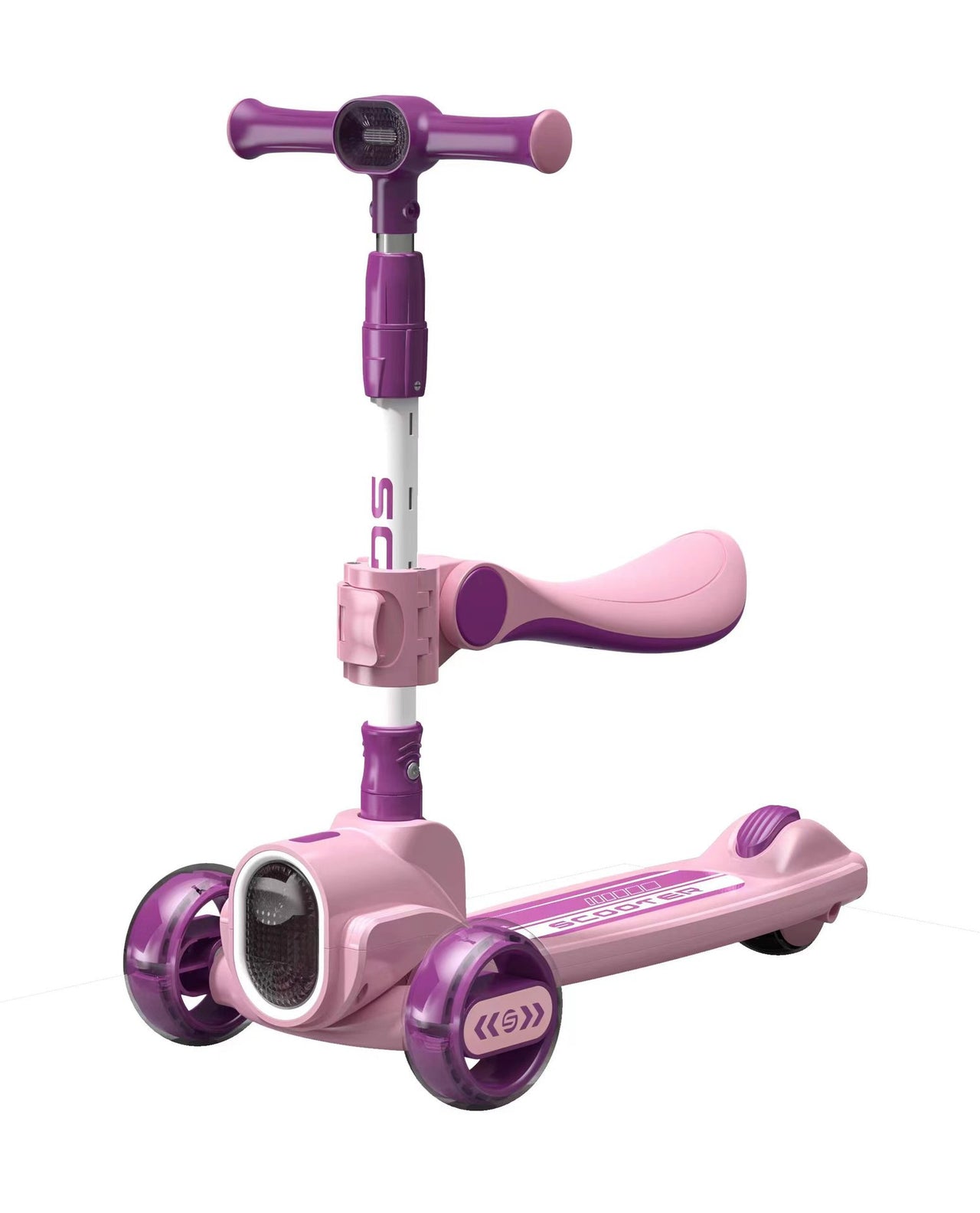 3in1 Kids Foldable Scooter With Light & Music - Purple