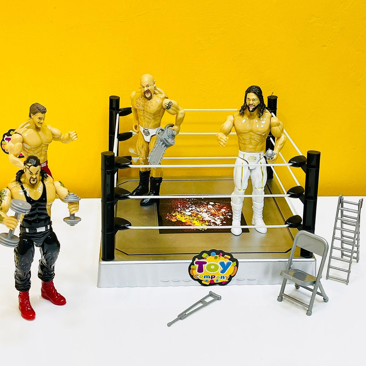 Wrestling Ring With 4 Wrestling Characters & Accessories