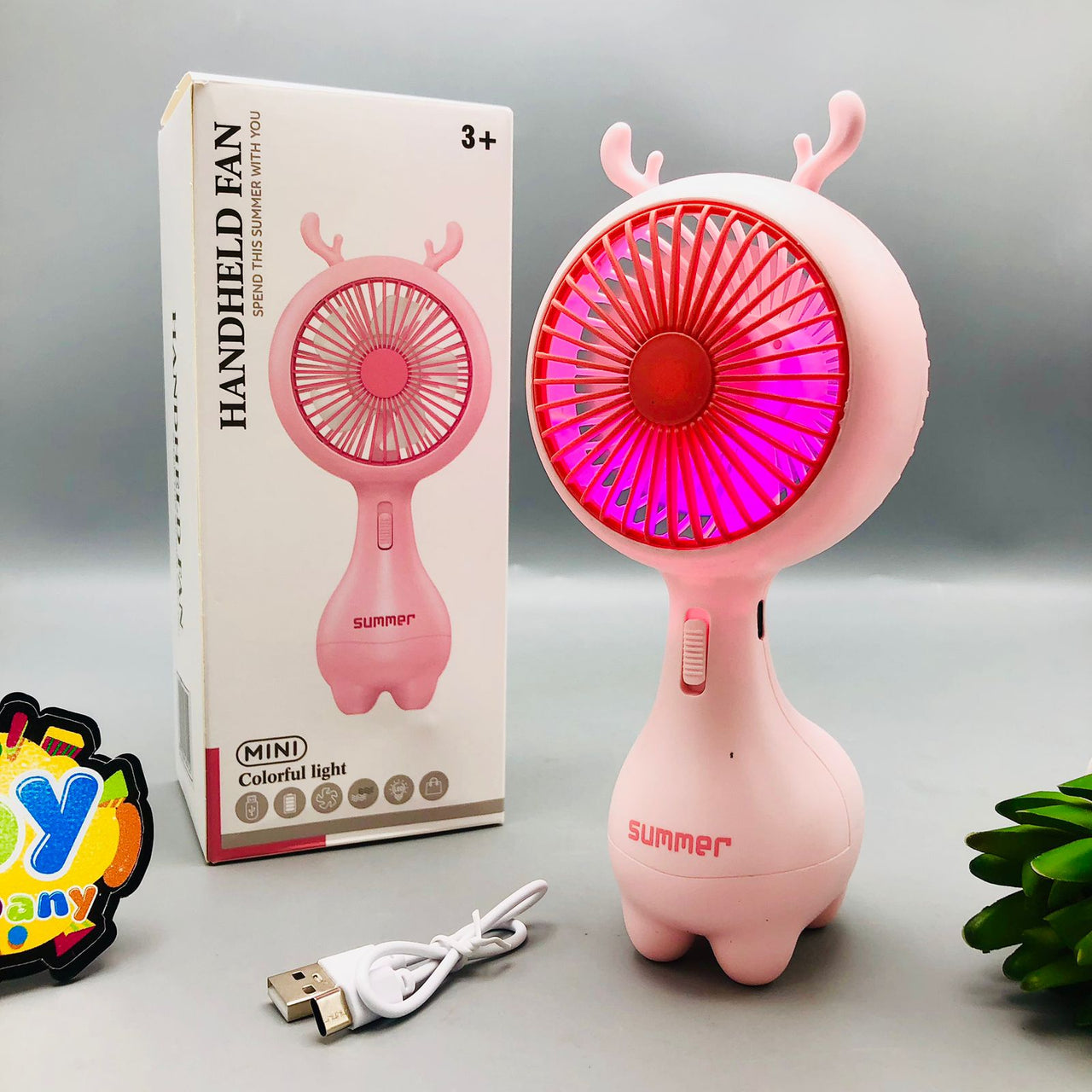 Rechargeable Handheld Colorful Lights Cooling Fan