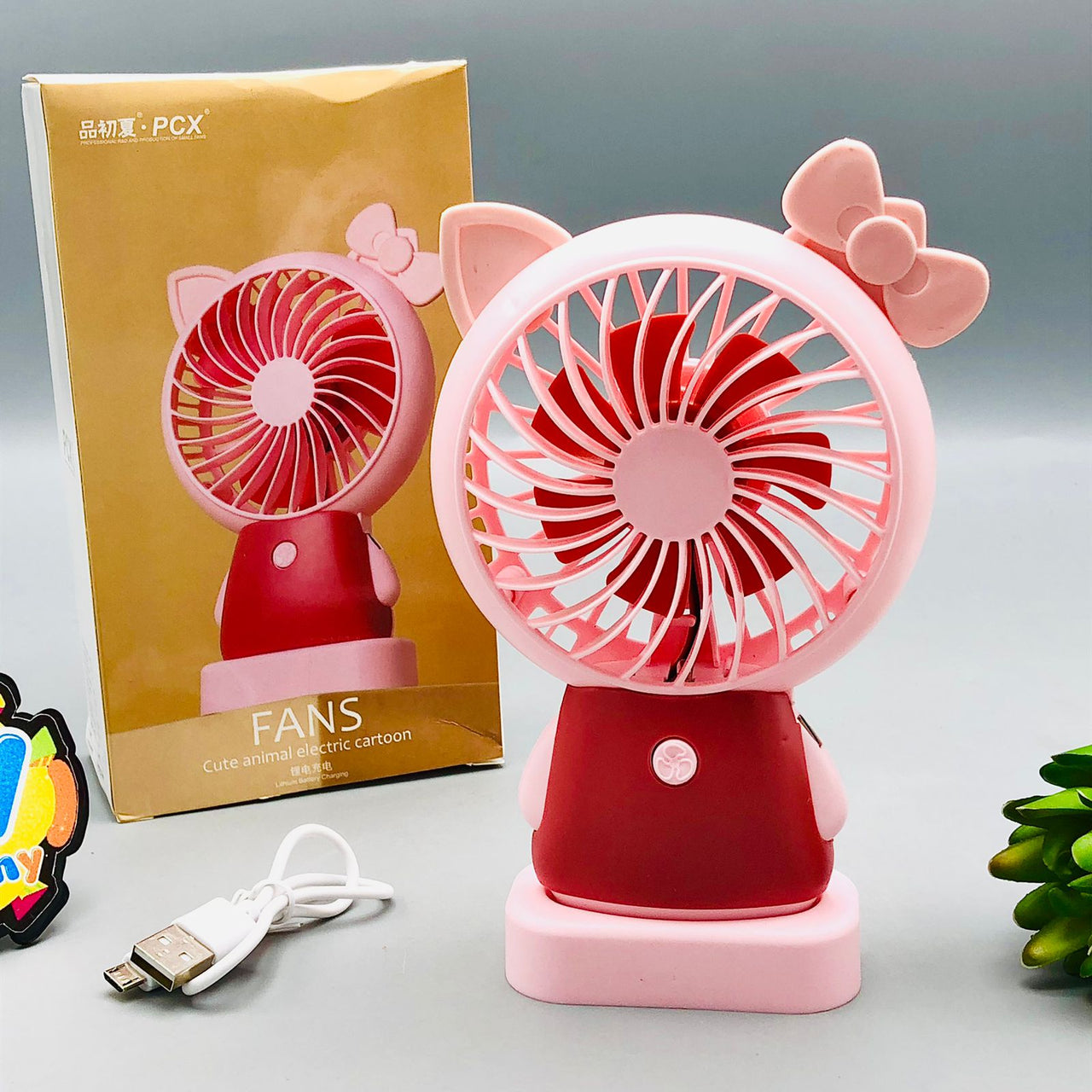 Rechargeable Cute Kitty Style Mini Table Fan With Light