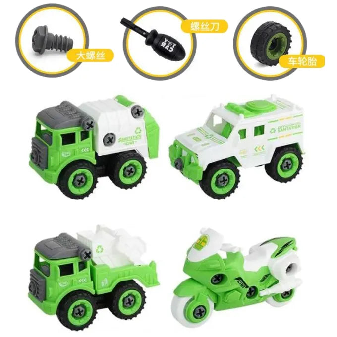 DIY 4Pcs City Sanitation Screw Vehicle