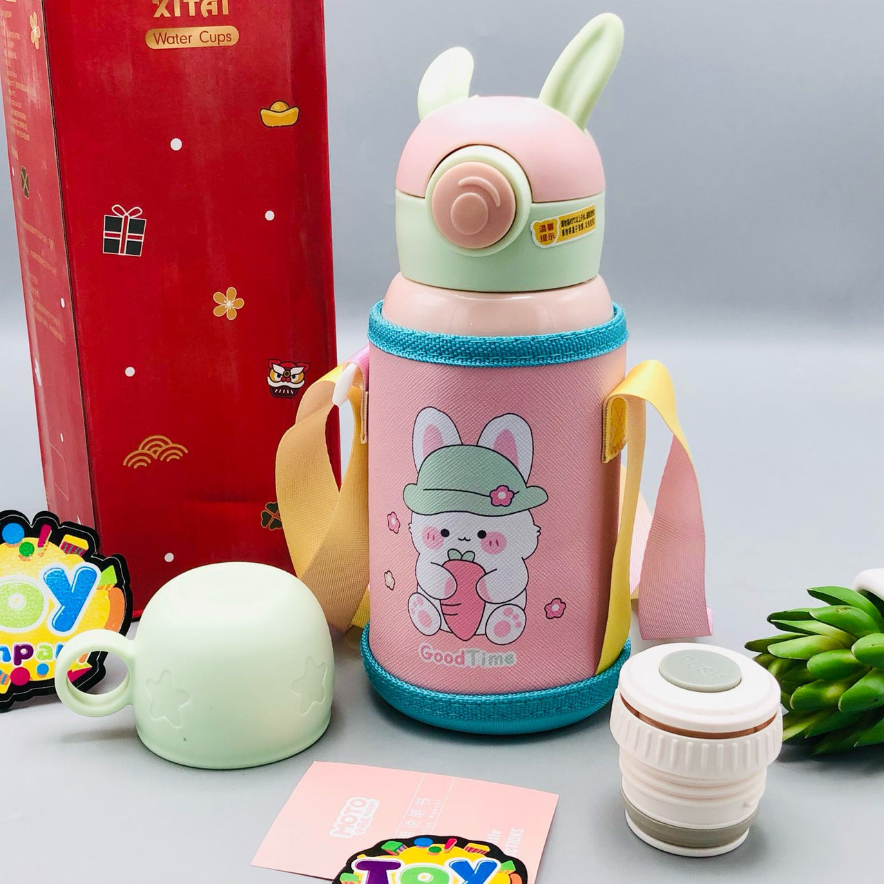 500ml Stainless Steel Bunny Themed Kids Water Bottle - Pink