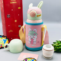 Thumbnail for 500ml Stainless Steel Bunny Themed Kids Water Bottle - Pink