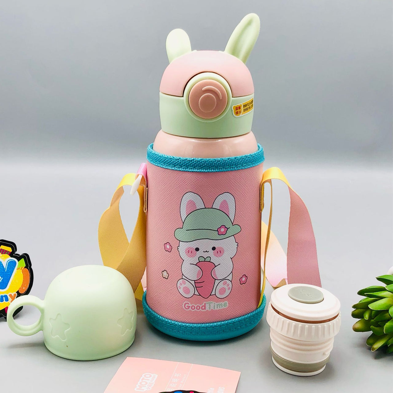 500ml Stainless Steel Bunny Themed Kids Water Bottle - Pink