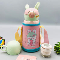 Thumbnail for 500ml Stainless Steel Bunny Themed Kids Water Bottle - Pink