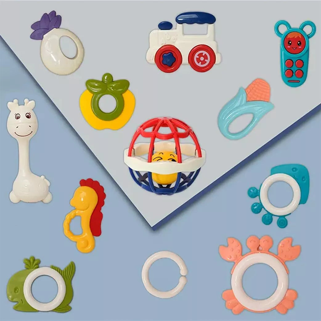 12Pcs Baby Puzzle Teether & Rattle Set