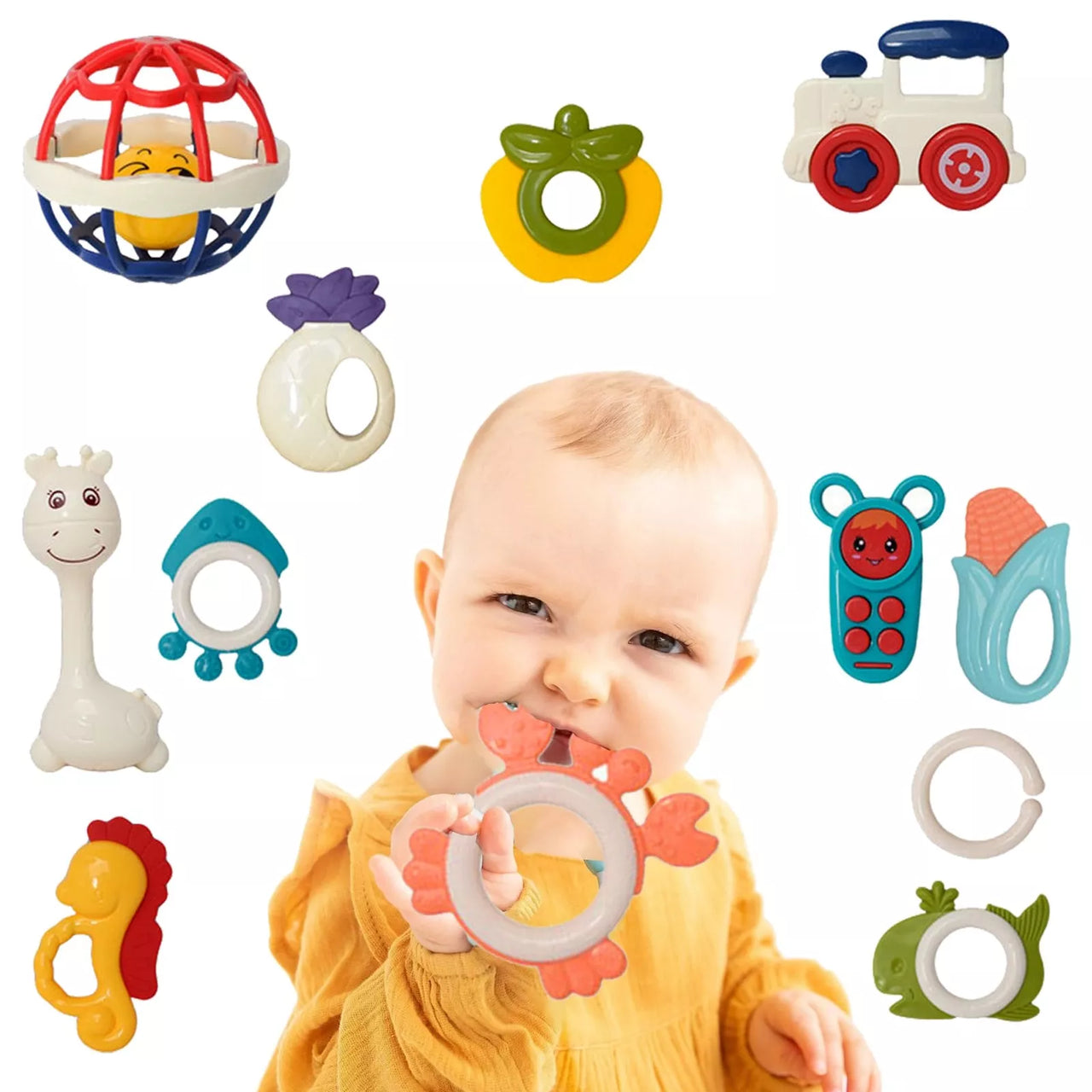 12Pcs Baby Puzzle Teether & Rattle Set