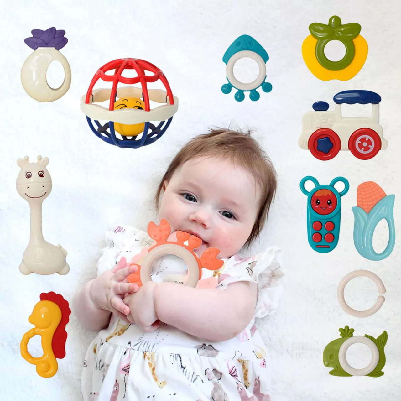 12Pcs Baby Puzzle Teether & Rattle Set