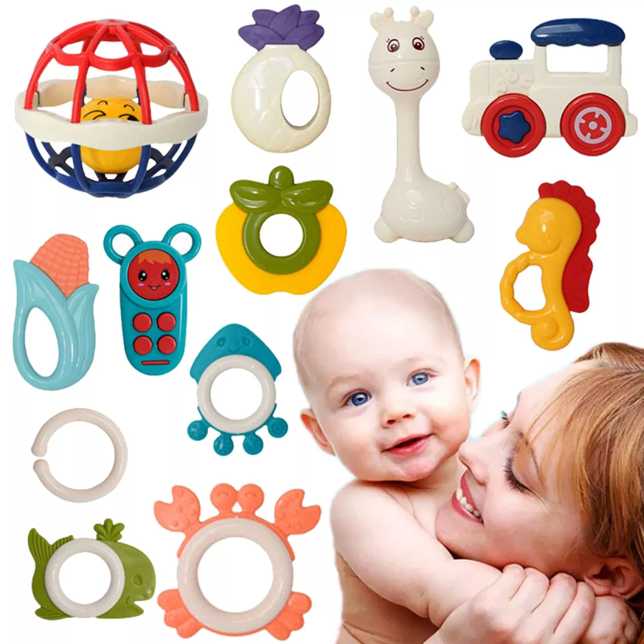 12Pcs Baby Puzzle Teether & Rattle Set